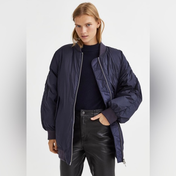 Oversized Down Bomber Jacket 💙 Navy Blue - Picture 2 of 7